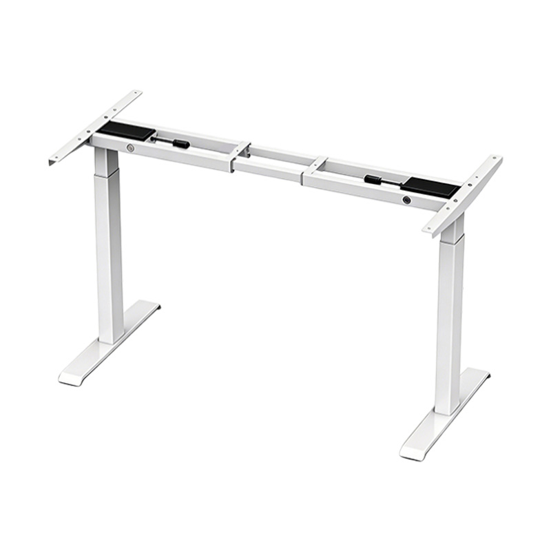 White electric 2 leg desk frame with telescopic cross beam