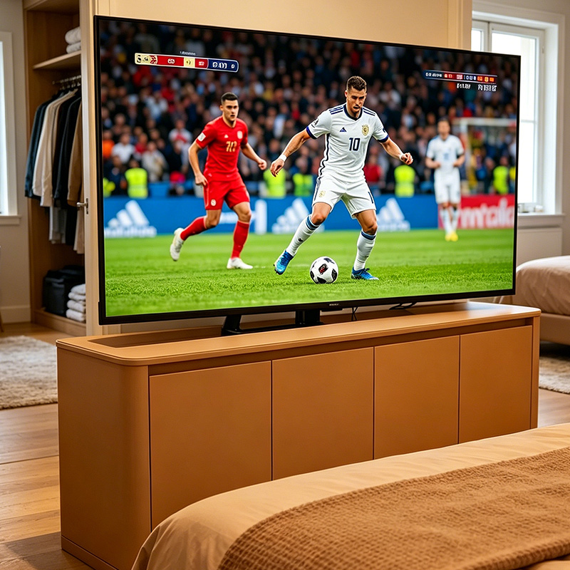 TianLift Cabinet built-in motorized lift & swivel TV bracket, electric lifting rotating TV mount for 32-65 inch television, solid wood storage cabinet TV installation home scene