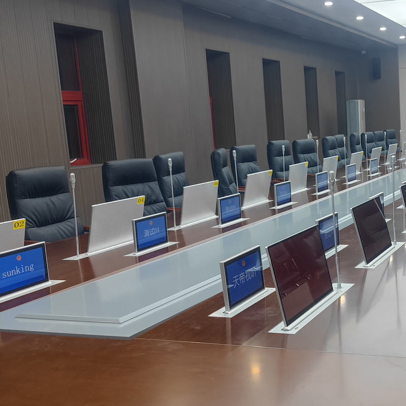 Motorized LCD monitor lift for conference table, retractable screen lift mechanism, paperless meeting room monitor lifting system, built-in desktop display lift for office conference table