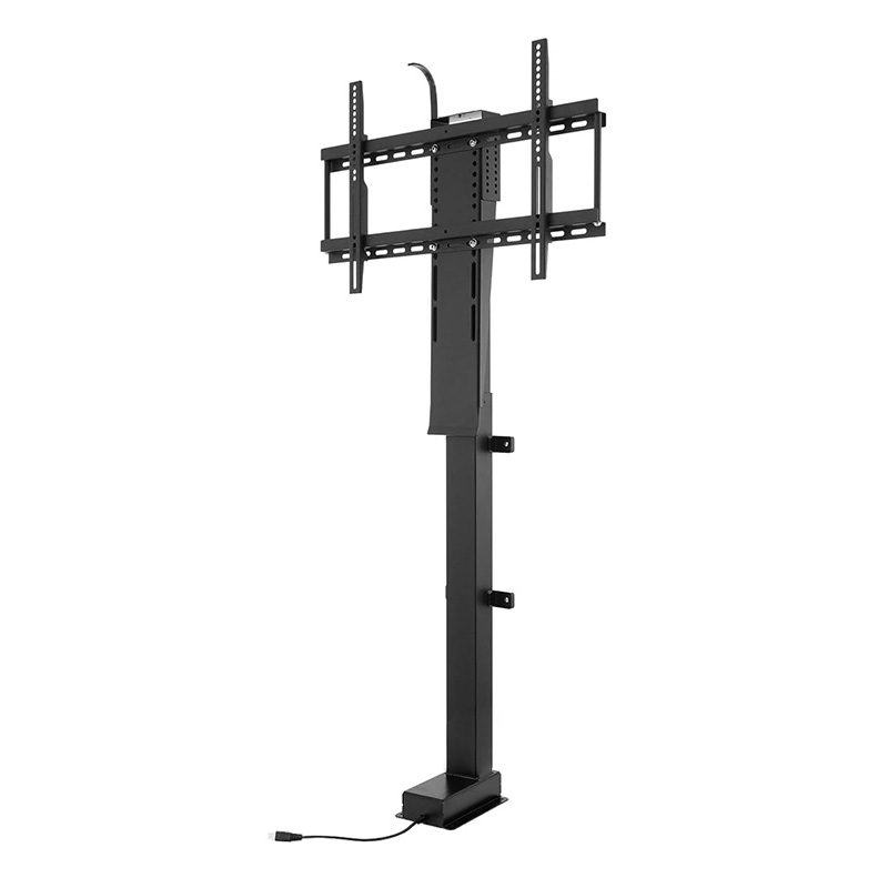 Motorized TV lift with slide rail linkage, push open cabinet flip wooden panel automatically