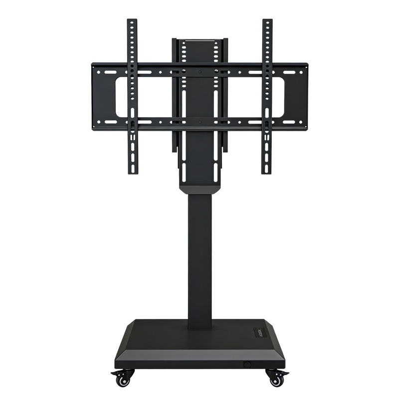 Mobile floor TV stand with rolling casters, height adjustable mobile TV cart, portable single pole TV mounting bracket for home office exhibition