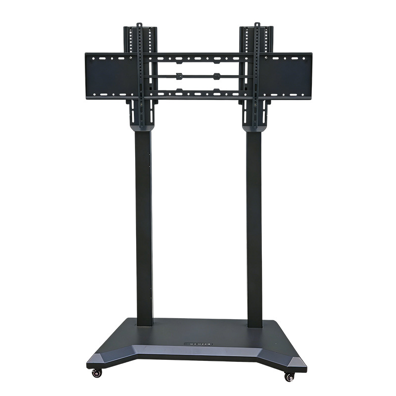 Mobile electric height adjustable tv stand, motorized rolling tv cart, mobile floor tv lift bracket with wheels for conference room