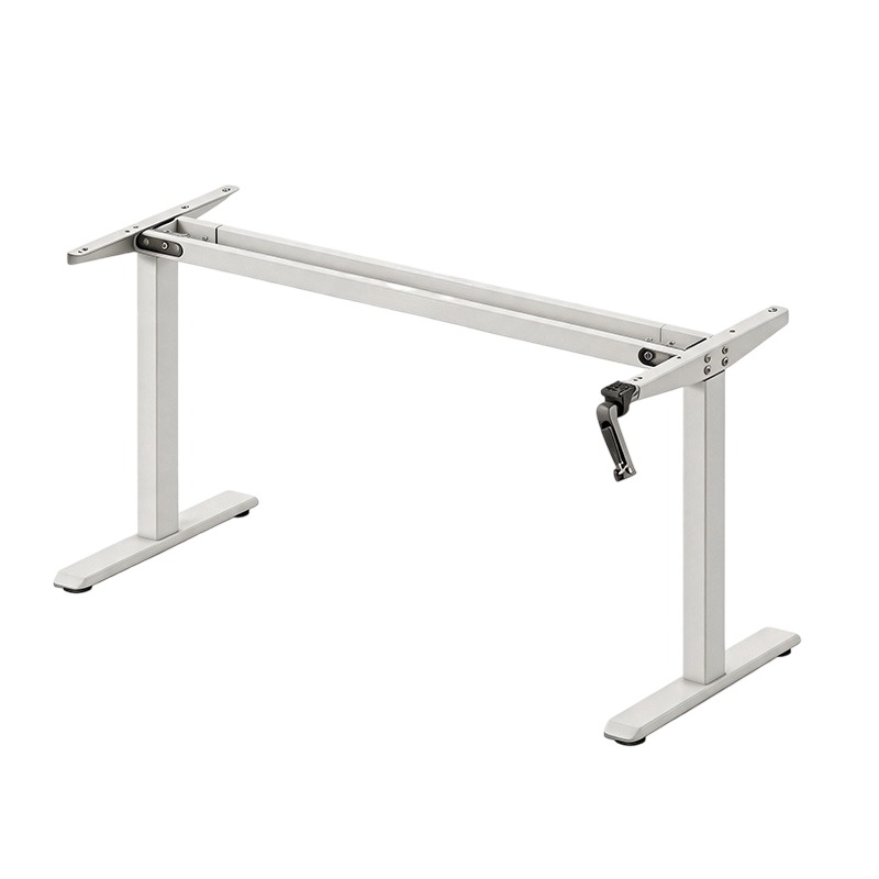 White hand crank 2 leg manual height adjustable desk frame