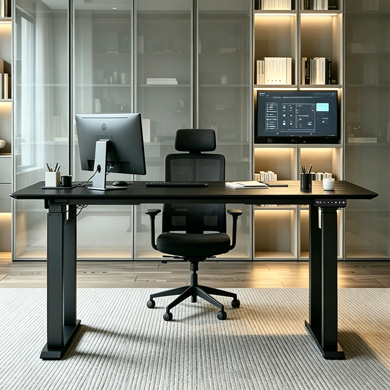 4 leg dual synchronous motor electric height adjustable standing desk, inverted under-table desk frame, modern home office sit stand desk, ergonomic motorized lifting desk for study room