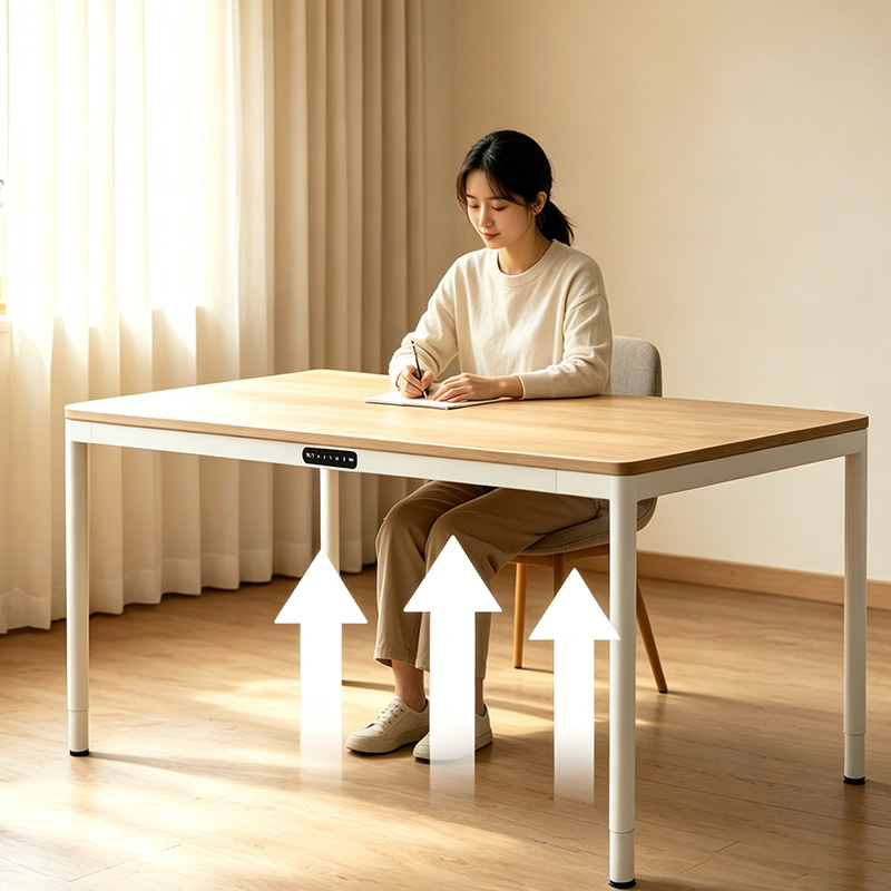 TianLift 4 leg 4 motor synchronous electric height adjustable standing desk, white 3-stage square tube lift frame, wood top home office desk with four legs synchronized lifting illustration