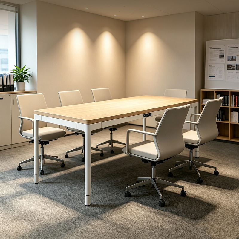 TianLift 4 leg 4 motor electric height adjustable conference table, extendable square tube standing desk frame, light wood top sit stand meeting table for modern office boardroom