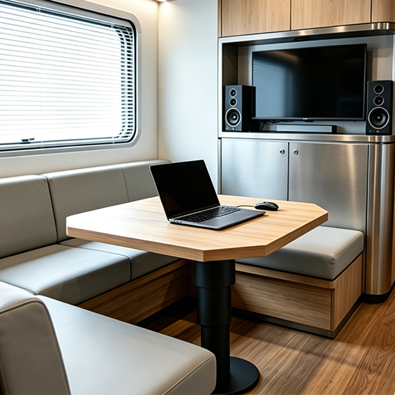 TianLift 3-stage round tube black electric lifting column RV office booth table, vertical telescopic camper table leg, height adjustable pillar for motorhome caravan, tatami multi-function desk