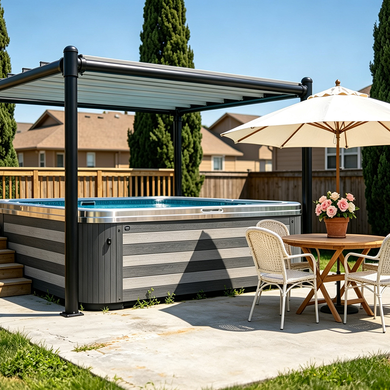 3-stage round tube electric lifting column hot tub pergola support leg, black vertical telescopic pillar for outdoor spa cover, swimming pool retractable roof frame, RV awning lift post