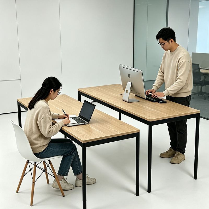 TianLift 4 leg 4 motor electric height adjustable standing desk, 3-stage square tube lift frame, wood top dual sit stand workstation for modern open office