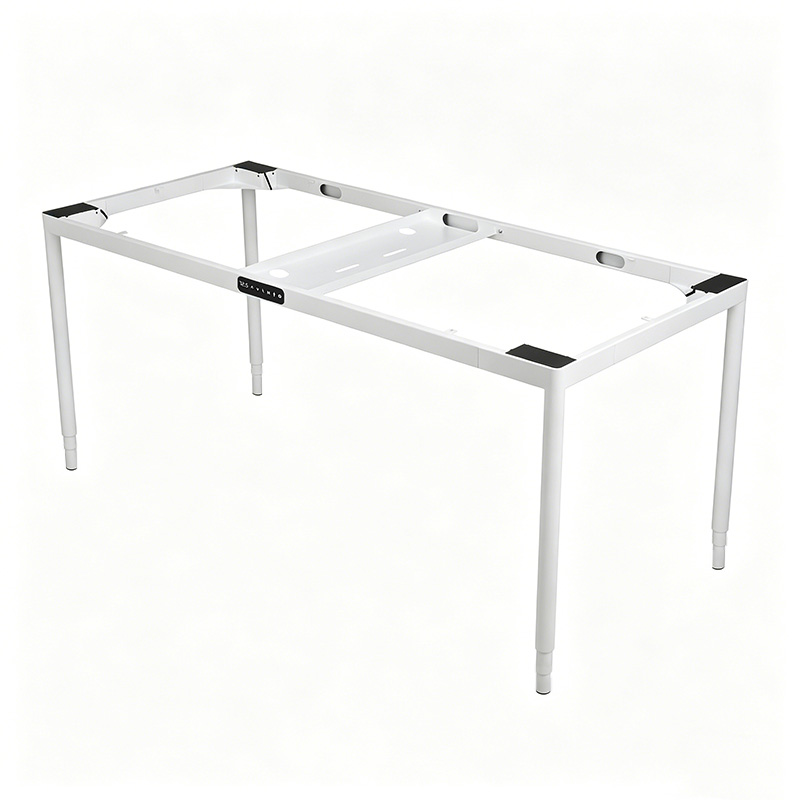 4 leg 4 motor electric standing desk frame, 3-stage round tube height adjustable desk base, white metal four motor lifting desk legs for custom tabletop