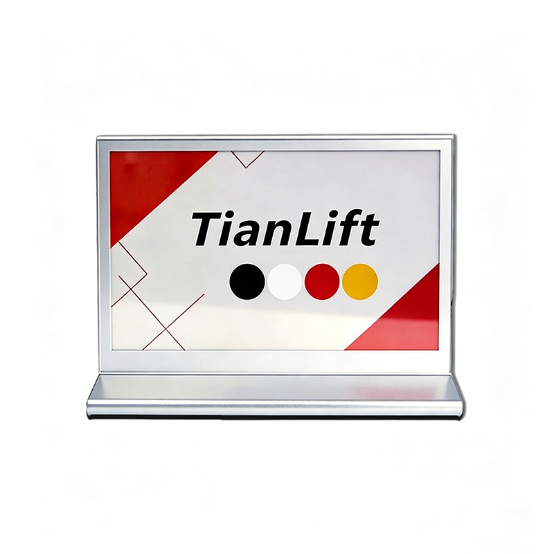 4 color e-ink electronic conference name plate, plastic base digital ink screen desk name tag, wireless editable paperless meeting table sign with silver plastic frame