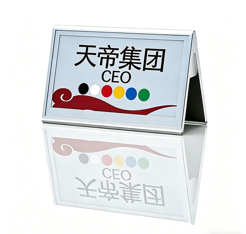 6 color e-ink electronic conference name plate, double-sided V-shaped aluminum alloy digital ink screen desk name tag, wireless editable reusable table sign for paperless boardroom meeting system